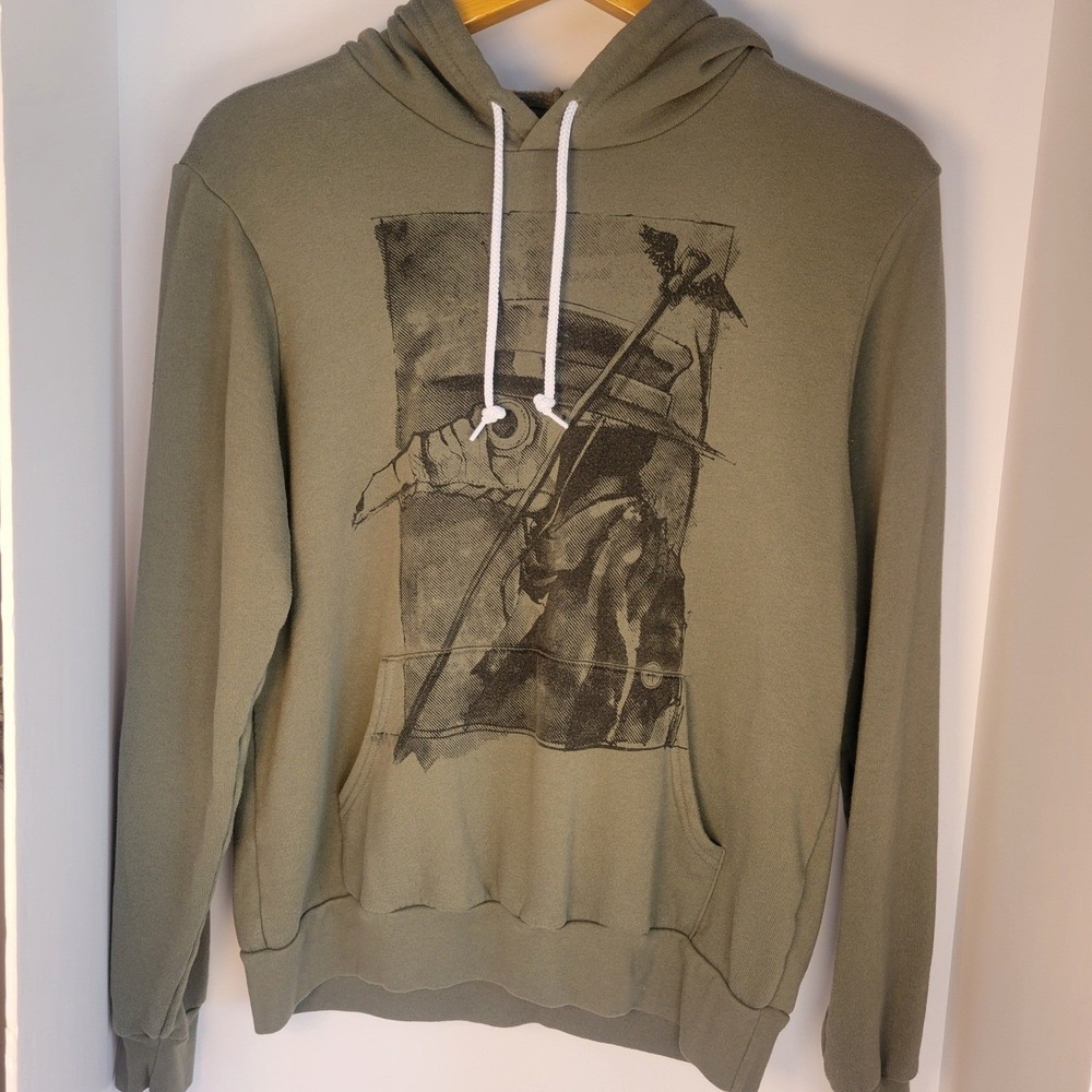 Bella Canvas Olive Green Plague Doctor Graphic Hoodie Mens Medium Fleece